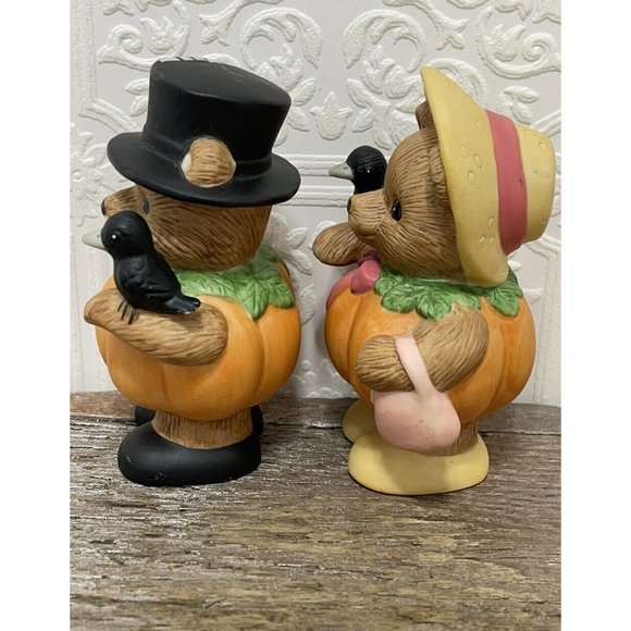 Vintage Halloween Home Interiors  Pumpkin Patch Bears Set Kitschy Great Gift - Picture 6 of 9